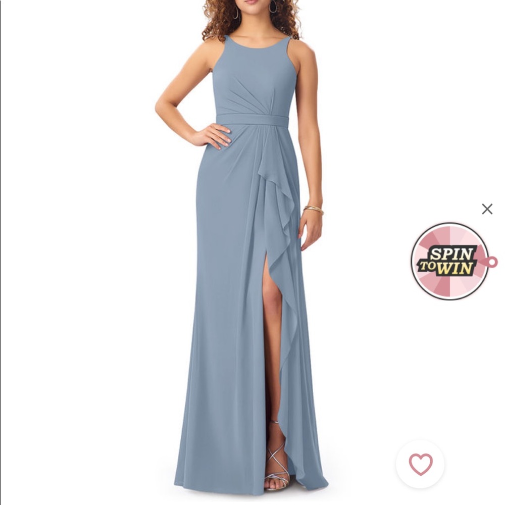 Azazie dusty blue Cassandra bridesmaid dress